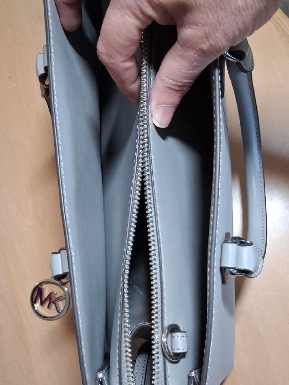 Michael Kors Gray Saffiano Leather Satchel with MK Charm - Picture 14 of 15